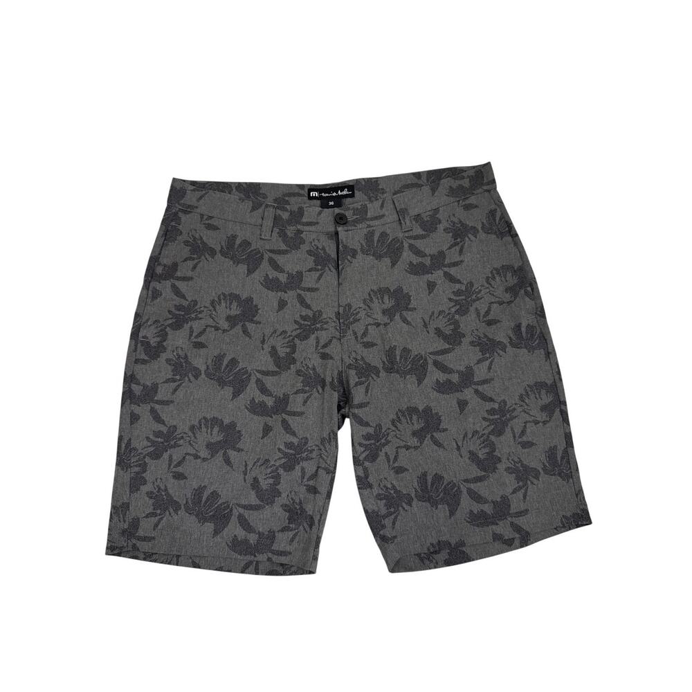 TravisMathew Shorts Gray Phantom Floral Print Hybrid Gold Active Shorts Size 36